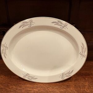 Classic White Oval Platter with Gold Accents